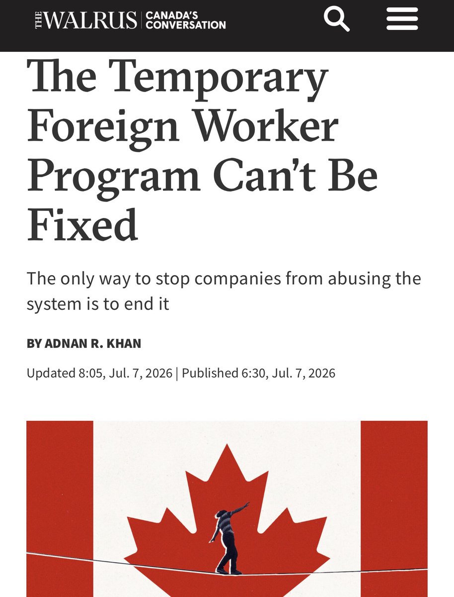 valdombre's tweet photo. Piece in the Walrus calls for the abolition of the TFW program. https://t.co/KlZrPUEJYe