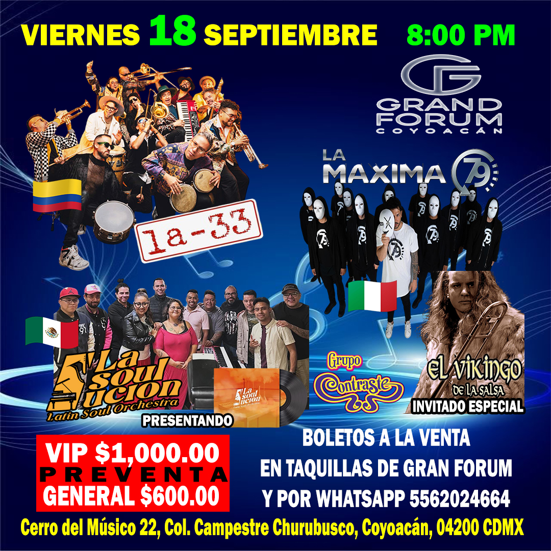 amrzuarth's tweet photo. ESTE 18-SEP COLOMBIA, ITALIA Y MÉXICO TE TRAEN UNA GRAN NOCHE DE SALSA DURA CON @LA33Orquesta @lamaxima79 Y LA SOULUCIÓN 🔥🔥

🎟️🎟️ASEGURA TUS ENTRADAS🎟️🎟️
.
.
.
#SalsayAlgoMás #SalsaDuraEnCDMX #PalBailador #La33LaMáximaLaSoulución #ElQueSabeSabe https://t.co/qcfSmFRjTQ