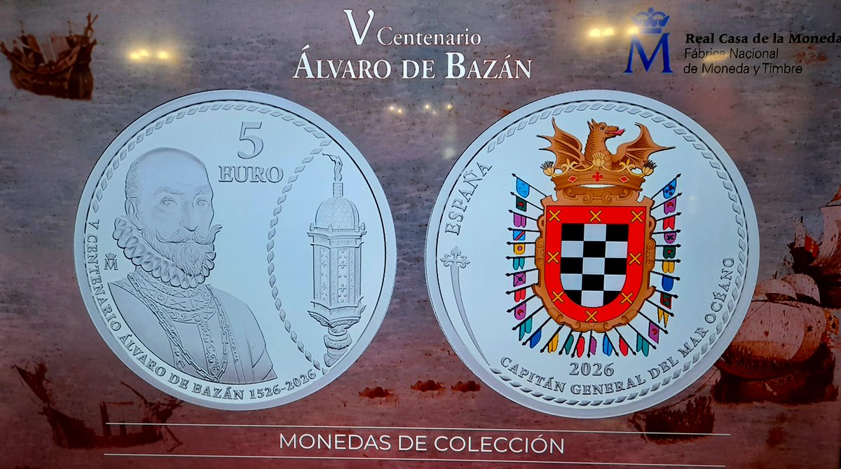 AlvaroBazan2026's tweet photo. Ayer se presentó en #Granada la moneda 🪙 emitida por la Fábrica Nacional de Moneda y Timbre para conmemorar el 500 aniversario del nacimiento de Álvaro de Bazán.
Venta en https://t.co/ciBsAMeJdj
ℹ️ https://t.co/hbQwOeDbdP
#ÁlvaroBazán2026 https://t.co/LghQKkuQSr