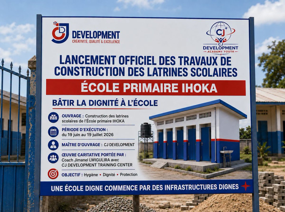 l_jimanel's tweet photo. 😍 Au début, ils n’y ont pas cru.

Certains se sont moqués.
Certains ont dit que c’était de l’IA.
Certains ont dit que c’était impossible.
D’autres attendaient simplement que le projet échoue pour venir rire.

Mais aujourd’hui, à l’École Primaire IHOKA, le rêve fou commence à devenir une réalité visible.

Les latrines prennent forme.
La toiture est posée.
La structure est debout.
Le chantier avance.
Nous sommes presque arrivés.

Et je veux être clair :
100 % fonds propres.
0 financement caché.
0 main invisible derrière.
0 calcul politique.
Juste le peu que nous gagnons, à la sueur de notre travail, mis au service d’une école qui avait besoin qu’on pense enfin à elle.

On nous a demandé pourquoi nous faisions cela.
Ma réponse reste simple : parce que la dignité d’un enfant ne doit pas attendre les millions.

On parle beaucoup de gratuité de l’enseignement.
Mais si vous voyez les conditions dans lesquelles certains enfants étudient réellement, vous comprendrez que la gratuité sans infrastructures dignes reste une promesse incomplète.

Un enfant peut entrer gratuitement à l’école, oui.
Mais s’il apprend dans un environnement indigne, sale, humiliant ou dangereux, alors nous n’avons pas encore gagné le combat de l’éducation.

À IHOKA, nous avons refusé de regarder et de passer.
Nous avons décidé d’agir.

Ce projet n’est pas parfait.
Mais il est vrai.
Il n’est pas financé par des millions.
Mais il est porté par la conviction.
Il n’est pas né dans un bureau.
Il est né devant la réalité d’une école oubliée.

Nous avions dit : EP IHOKA doit retrouver sa dignité.
Aujourd’hui, nous y sommes presque.

Merci à l’équipe technique.
Merci aux parents.
Merci aux enseignants.
Merci à ceux qui ont cru dès le début.
Merci même à ceux qui ont douté : vos critiques nous ont donné plus de force.

Nous allons continuer.
Nous allons finir.
Et après les latrines, nous regarderons les autres besoins : fournitures scolaires, kits complets, uniformes et accompagnement des élèves.

Parce qu’une école digne ne se construit pas avec des slogans.
Elle se construit avec des actes.

EP IHOKA doit retrouver son image.
Hygiène • Dignité • Protection

Coach Jimanel LWIGULIRA
— CJ DEVELOPMENT