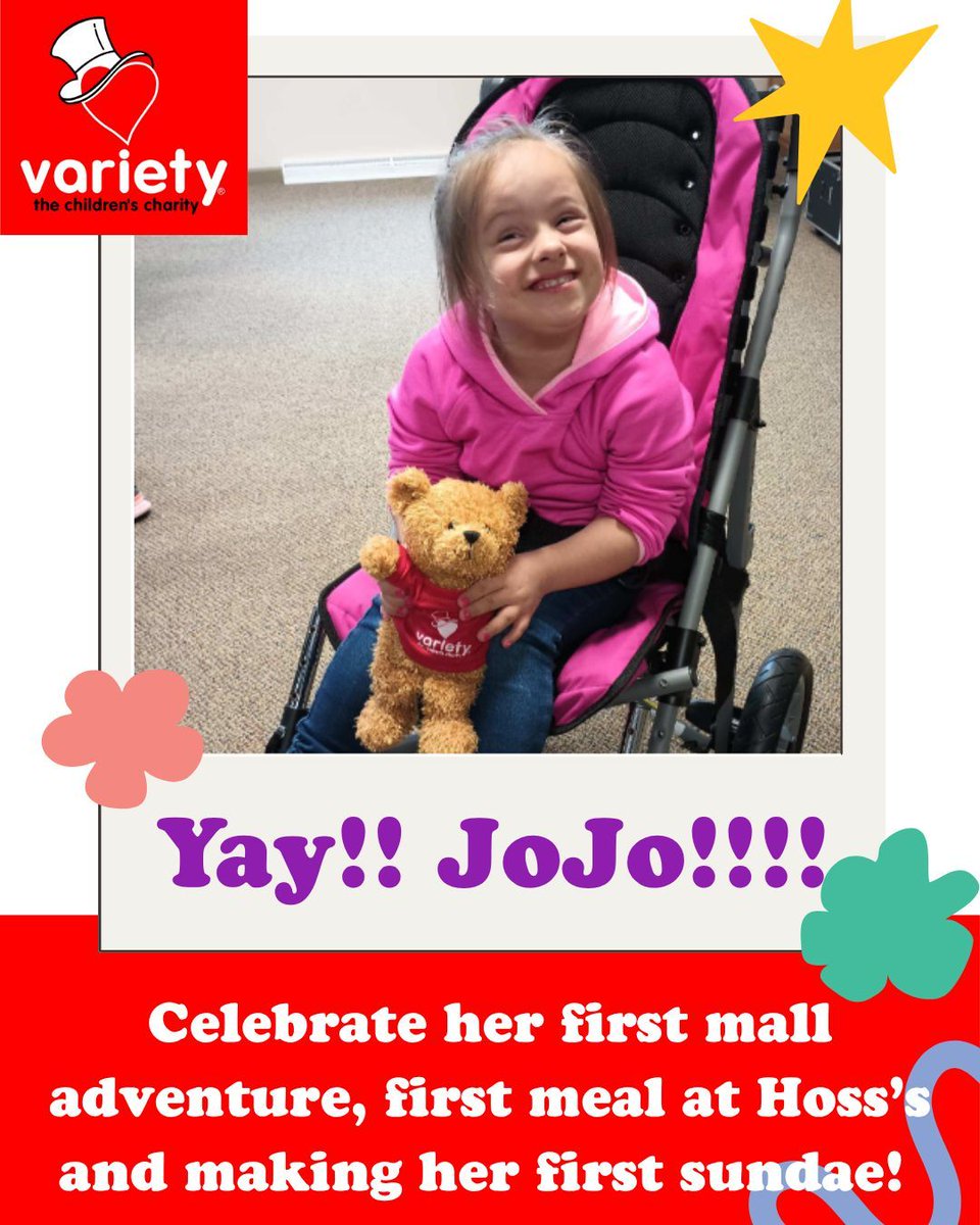 VarietyKids's tweet photo. It's a #VarietyofFirsts kind of day! Let's celebrate with JoJo who received her beautiful pink stroller recently! Thanks to this stroller JoJo and her family have enjoyed so many #Firsts together including a trip to the mall, a yummy meal at Hoss's, AND making ice cream sundaes https://t.co/4dtiz322pc