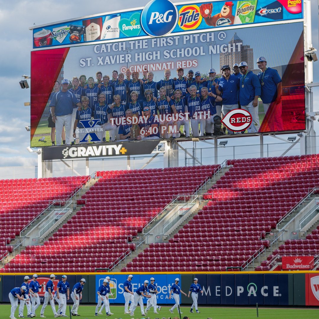 stxinfo's tweet photo. ⚾️ Calling all Bombers! St. Xavier Night at the Reds is almost here!

President Tim Reilly is throwing out the ceremonial first pitch at Great American Ball Park on August 4, and one lucky student will get the unforgettable opportunity to catch it on the field.

Plus, four additional students will score tickets to cheer on the Reds with friends or family.

Check your school email for all the details on how to enter. ⚾️