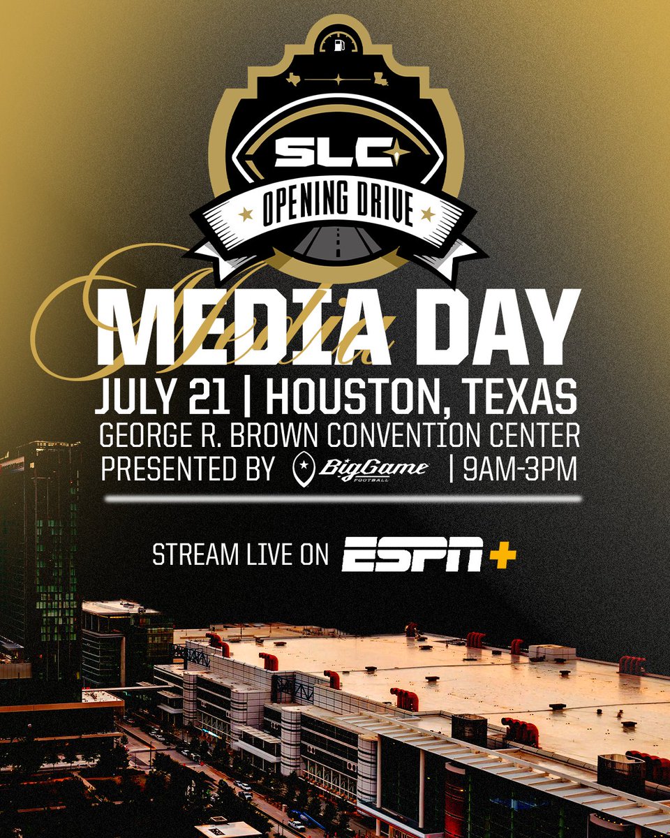 SouthlandSports's tweet photo. SLC FOOTBALL OPENING DRIVE MEDIA DAYS🎥🏈

The 2026 Southland Football Opening Drive presented by @BigGameUSA is set for July 20-21, 2026 in Houston, Texas! All 10 teams with two student-athletes from each school will be in attendance. 

📰 https://t.co/bi7VkfzuuI https://t.co/oIopFP3tvb