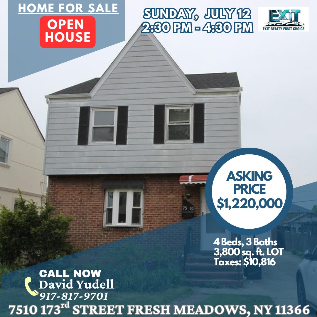 david_yudell's tweet photo. TWO OPEN HOUSES this Sunday, July 12. See you there!

14436 77th Ave, Kew Gardens Hills NY
12:00 PM – 2:00 PM | $1,199,000

75-10 173rd St, Fresh Meadows NY
2:30 PM – 4:30 PM | $1,220,000

Don't miss this! Call David Yudell 917-817-9701 for details or private showing. https://t.co/NkEGCymu02