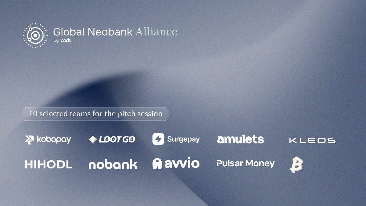 PodsFinance's tweet photo. The Global Neobank Alliance shortlist is here!

From dozens of neobanks that applied, 10 teams have been selected to move forward to Pitch Day.

Meet the shortlisted teams:

→ Amulets Labs - @amuletslabs
→ Avvio - @tryavvio
→ HIHODL - @hiihodl
→ Kleos - @Kleos_app
→ Kobopay - @Kobopay
→ LootStudio - @lootgo_official
→ Nobank - https://t.co/Yzmjkdaask
→ planB - @thebestwallet
→ Pulsar Money - @PulsarMoneyApp
→ Surgepay - @surgepay_io

This shortlist brings together a new generation of fintechs and neobanks building across some of the most important financial use cases in the world today:

Global accounts, stablecoin payments, remittances, card programs, cross-border money movement, self-custodial wallets, rewards, savings, and new ways for users to access digital dollars and local financial rails.

Next, these teams will present to our Selection Partners for the chance to become one of the 3–5 neobanks selected for the Global Neobank Alliance.

The selected teams will receive hands-on support from Pods across engineering, product, and design, access to our production-ready financial infrastructure, partner access, co-marketing at go-live, and up to $5k in grant support to help them launch faster.

The future of neobanking is global, programmable, and increasingly stablecoin-native.

Congratulations to all shortlisted teams. Now, on to Pitch Day: Friday the 17th, 5pm UTC.
