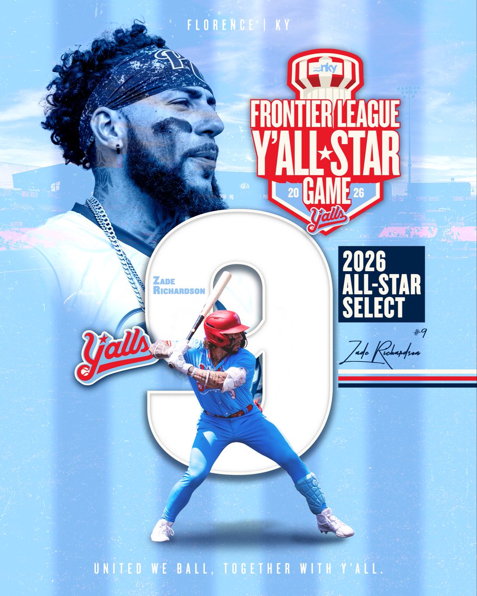florence_yalls's tweet photo. The roster keeps growing. ⭐️

Congratulations to Garrett Broussard, Aidan McEvoy, Kyle Harbison, and Zade Richardson on earning 2026 Frontier League Y’All-Star honors!

See them represent the Y’alls right here at home on July 15. https://t.co/9jAu1JUKBb