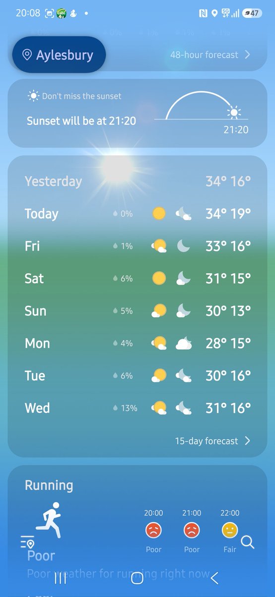 OfficialPDQ's tweet photo. Which weather app should I believe Google or Samsung #HeatWave2026 #HeatWaveUK https://t.co/dm4yjKSsDh
