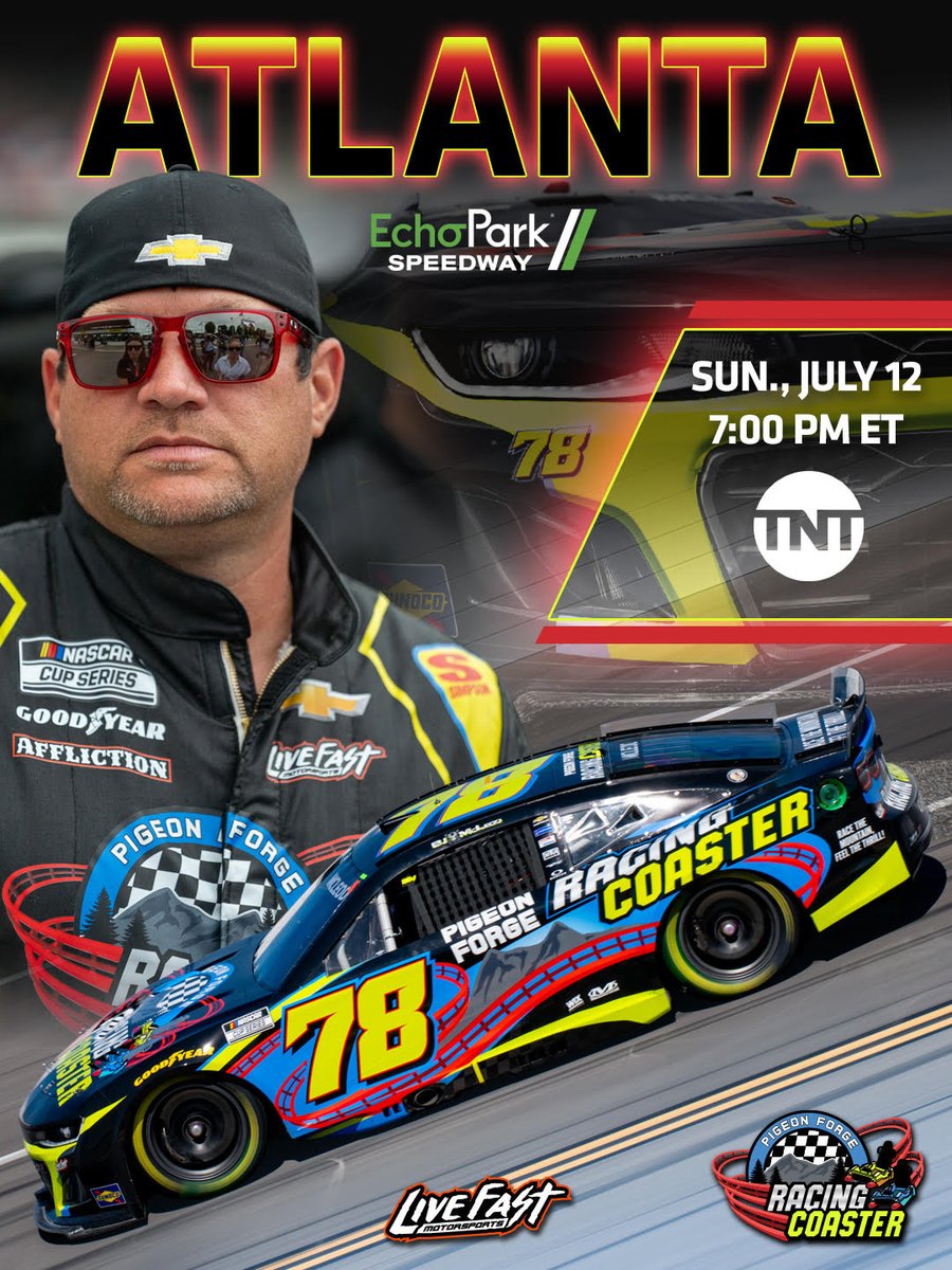 teamlivefast's tweet photo. 📺🏁 Tune In. Turn It Up. Get Loud. 🏁📺
This Sunday, July 12, BJ McLeod takes the wheel of the No. 78 Pigeon Forge Racing Coaster Chevrolet as Live Fast Motorsports takes on Echo Park Speedway.

📍 Echo Park Speedway
📺 Watch live on TNT
🏁 Sunday, July 12
Get loud. Cheer hard. Let's go racing! 🔥🏎️
#NASCAR #EchoParkSpeedway #BJMcLeod #LiveFastMotorsports #TNTSports