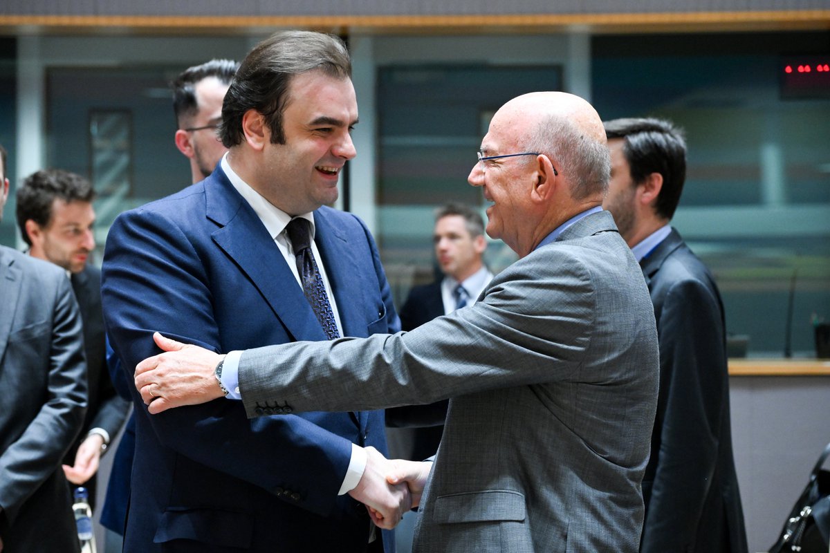 MoF_Cyprus's tweet photo. EU Finance and Economy Ministers of the #Eurogroup met on 9 July 2026 in 🇧🇪 Brussels. The meeting was chaired by @Pierrakakis, President of the Eurogroup. 

🔹In regular format, Ministers discussed the euro area's fiscal stance, the international role of the euro, and the Eurogroup's work programme. 

🔹In inclusive format, Ministers discussed the economic impact of emerging technologies, and digital finance.
