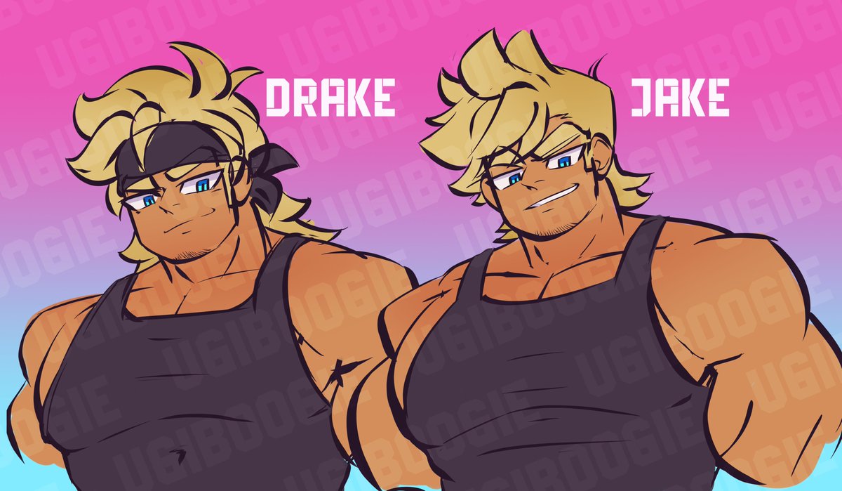 Ugiboogie1's tweet photo. Here are some new OC's that I have made Drake &amp; Jake and they are twin brothers. #bara #muscle #digitalart #art #OC https://t.co/megsLyv5mC