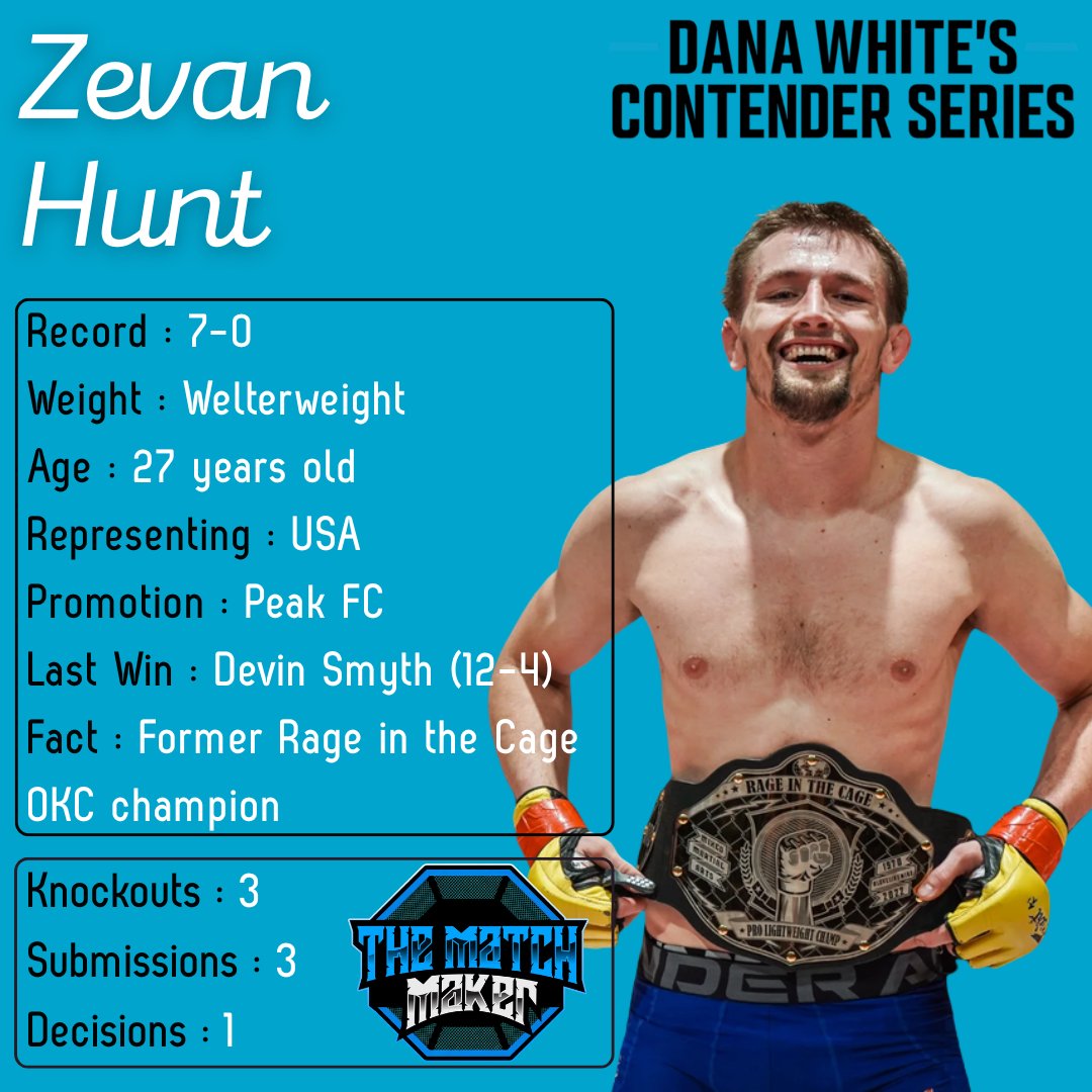 MMA__Matchmaker's tweet photo. 🚨DWCS NEWS🚨
Per @ClubDeLasMMA, Perea's opponent will be 🇺🇸Zevan Hunt (7-0).
Fight is taking place on September 15th (Week 6)
#UFC #MMA #DWCS https://t.co/nQYYt73NqL