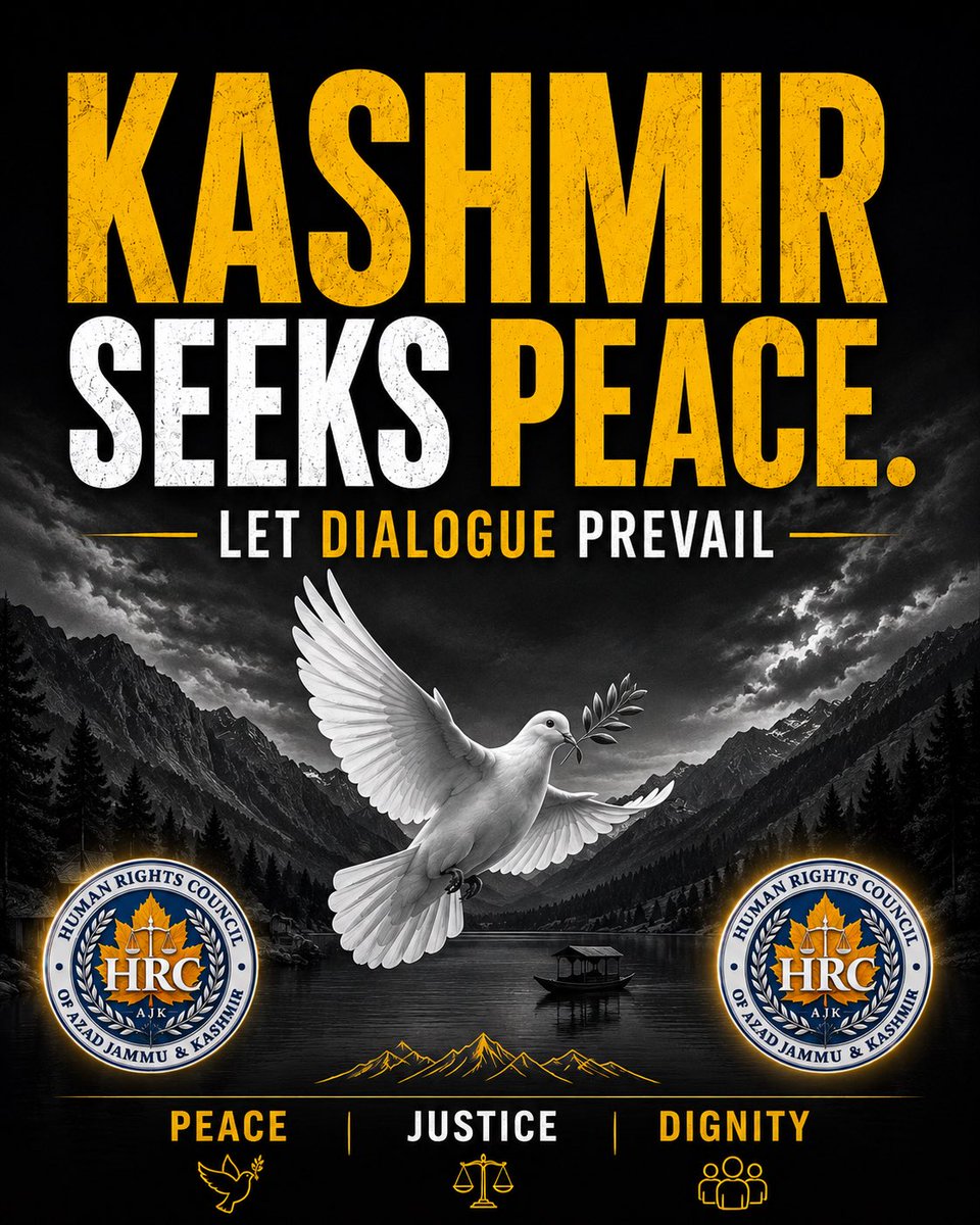 HRC_AJK's tweet photo. Kashmir deserves a future built on peace, justice, and meaningful dialogue. Let humanity prevail over conflict, and let every voice for peace be heard.

#KashmirSeeksPeace #LetDialoguePrevail #PeaceJusticeDignity #HumanRights #PeaceForKashmir #StandForPeace #DialogueForPeace #HumanRightsCouncilAJK #VoicesForPeace #JusticeForAll