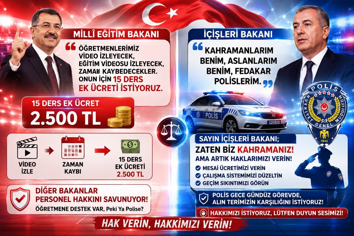 HPoliceehakan33's tweet photo. MEB;
Sadece birkaç saatlik Eğitim videosu için Öğretmenlere 15 Saat EK DERS ÜCRETİ verirken;

İçişleri Bakanı;
➡️Yılbaşı tedbirleri için 20 saat,
➡️1 Mayıs için 18 saat,
➡️NATO tedbirleri için 4 gün 12/12,

Görev yapan polisimize,

"TEŞEKKÜR EDERİM"

ADALET mi⁉️
#PoliseFazlaMesai https://t.co/io8Hbf8PKX