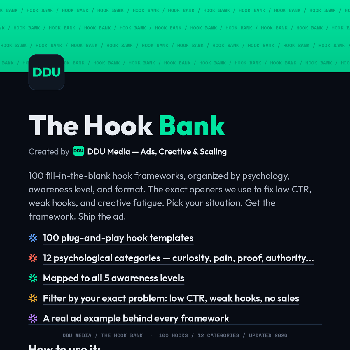 thedennis's tweet photo. We turned every hook pattern that keeps winning for us into one resource.

100 frameworks. Fill in the blanks.

Sorted by trigger, curiosity, pain, proof, authority, and by the problem you're actually solving.

Reply "HOOKS" and I'll send it. https://t.co/kNhwK57Bah