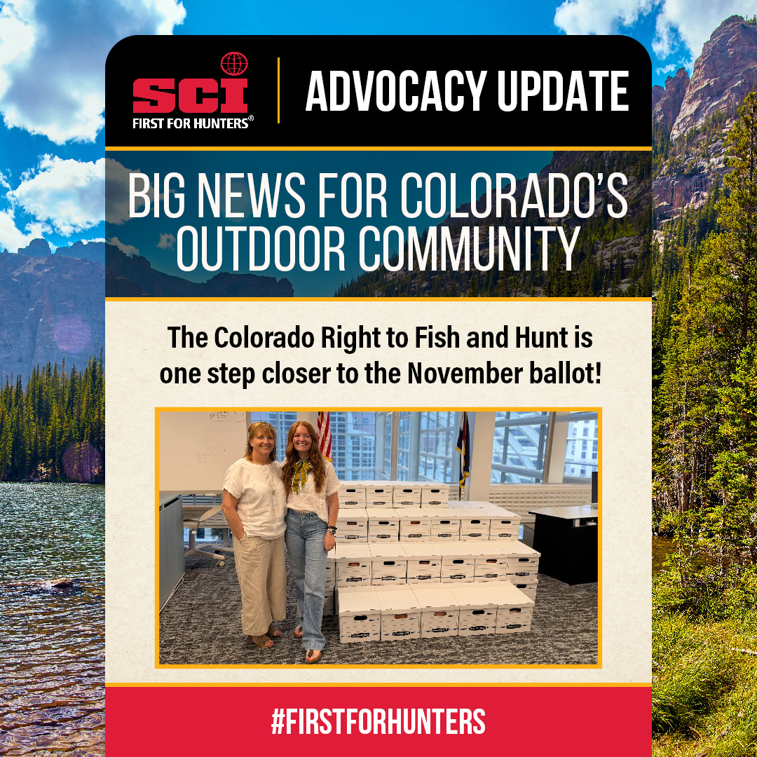 SafariClubIntl's tweet photo. Jann and Madie Demaske were proud to help deliver 180,000 signatures to the Secretary of Stateโs office, far surpassing the number required to qualify! โ๏ธ
This milestone marks a MAJOR step forward in protecting Coloradoโs hunting and fishing heritage. SCI is #FirstForHunters! https://t.co/XqY6UQFp0z