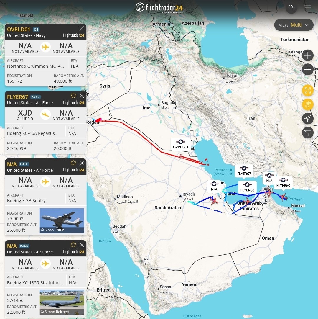 AliA_2025's tweet photo. 🔴بينما تنشغل عواصم "التطبيع" ببيانات الإدانة وشيطنة إيران تحت مسمى "الهجمات غير المبررة"

  تقلع طائرات المقاتلة والتزويد بالوقود و إنذار المبكر (أواكس) من القواعد الأمريكية
في الأردن و قطر و البحرين و السعودية و الإمارات لمهاجمة #Iran    .
#يوم_الجمعه https://t.co/dfe8ODVZaV
