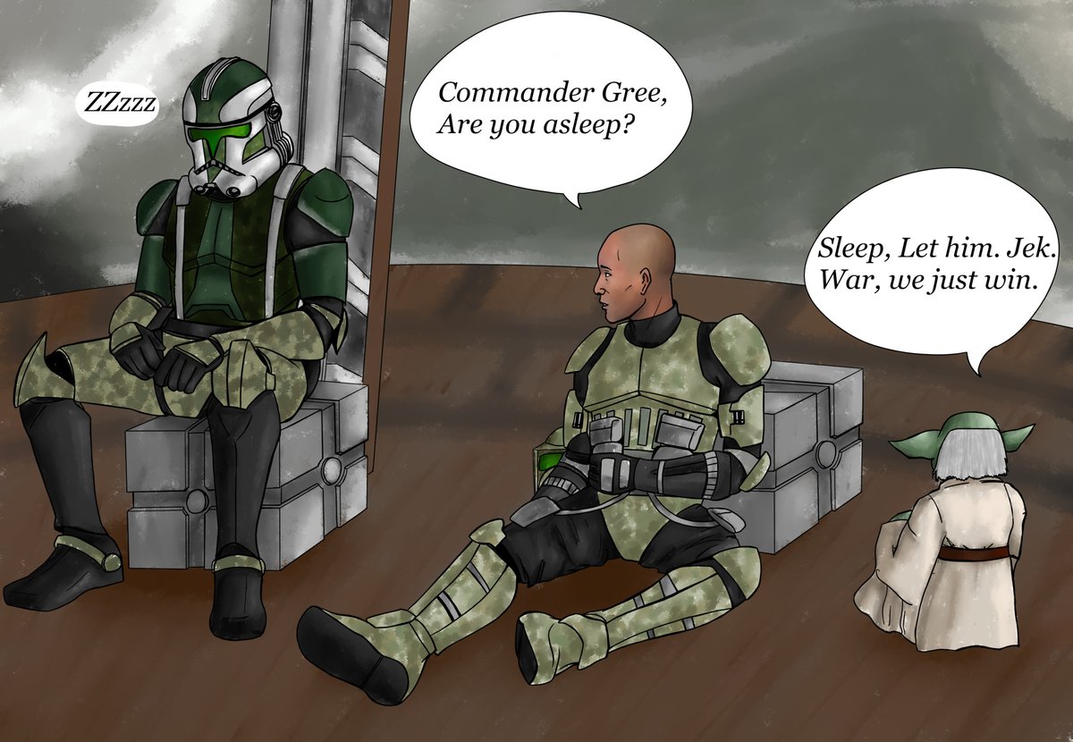 Cyber54prime's tweet photo. #SummerofClones2026 week 6 theme: No order 66 Week, prompt: "Are you asleep?".
#CommanderGree deserve some sleep.
#starwars #yoda #jek https://t.co/kePYrk6C9z