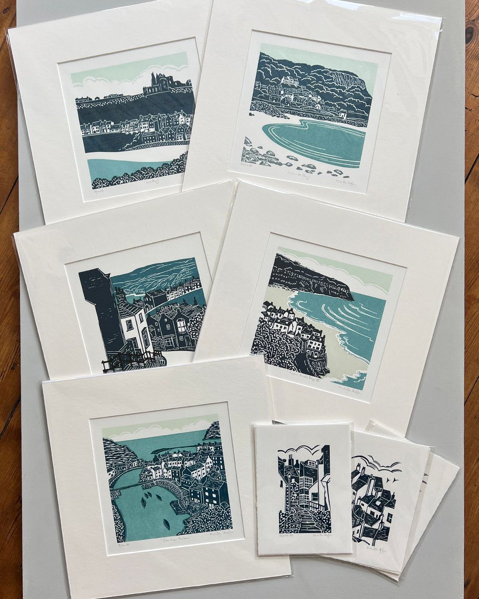 Design_York's tweet photo. I’m thrilled that this set of #YorkshireCoast #linocut prints went off to a new home last week.
Clockwise from top left: Whitby, Runswick Bay, Robin Hood’s Bay II, Robin Hood’s Bay III, a set of Yorkshire Coast postcard-sized prints and Staithes.
#LinoPrinting #YorkshireArt https://t.co/5jDFxtnsjm