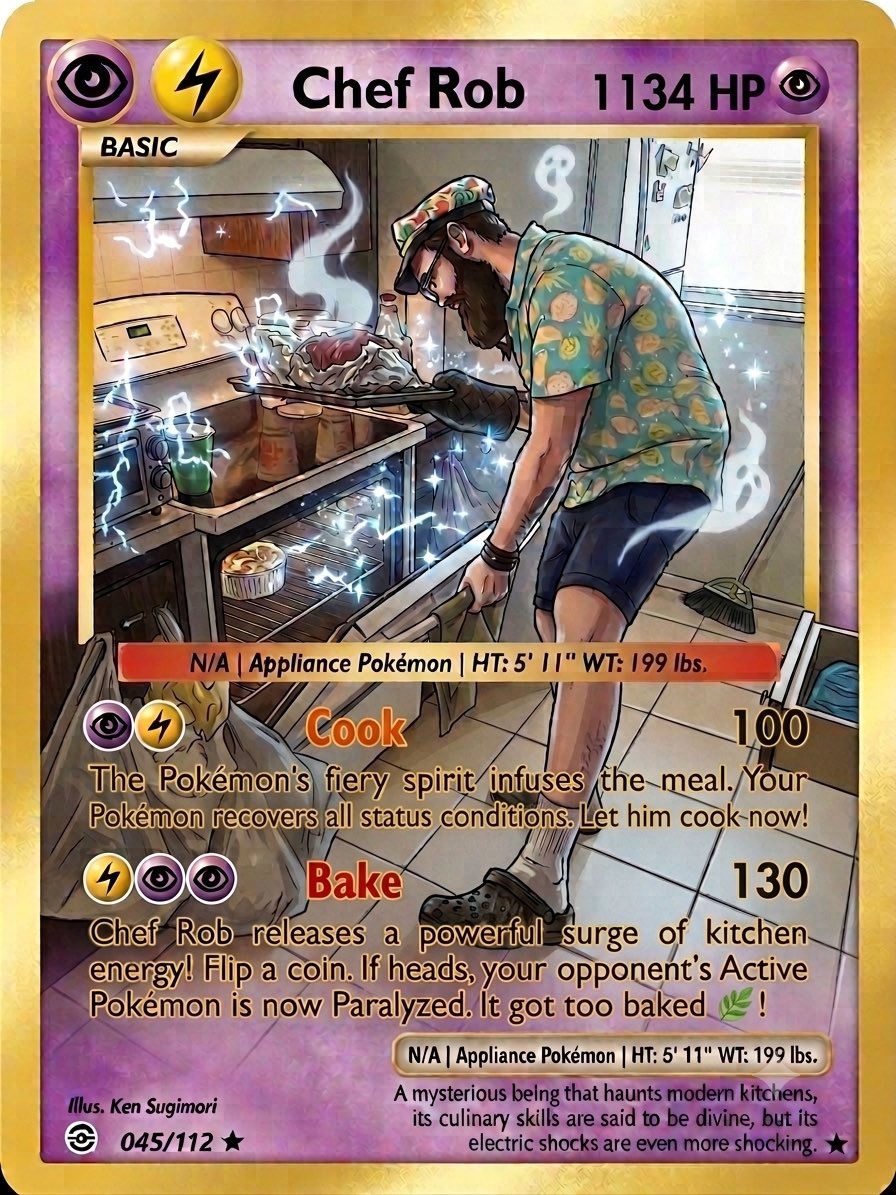 theerobarnold's tweet photo. If he stands on one leg in any kitchen, his energy cost doubles but his HP increases to legendary levels for the next 2 turns.
.
.
.
#cookingwithrob #bakingwithrob #pokemon #lethimcook #fyp https://t.co/AMl5x5gVwe