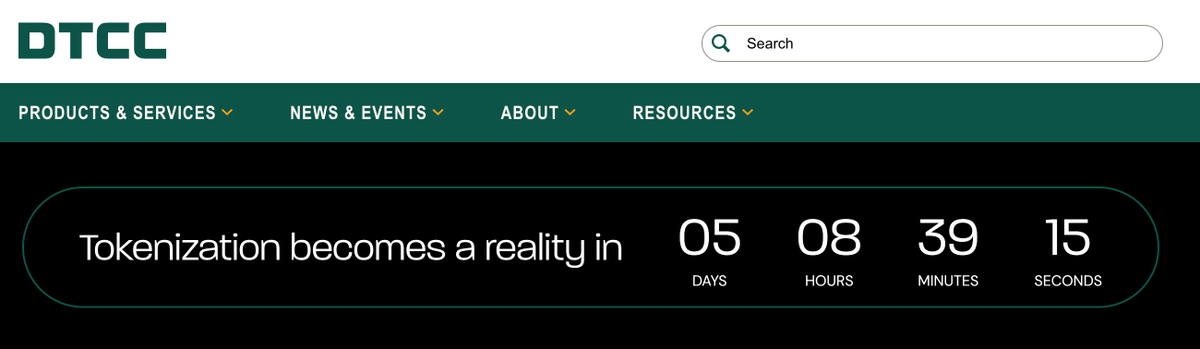 RudraExchange's tweet photo. 🚨 CONFIRMED: DTCC just put a countdown on its own homepage.

"Tokenization becomes a reality in 5 days."

The institution behind $114 trillion in securities is going live this month. 

The rails they chose for the next phase? #Stellar. 
The $XLM clock is running. https://t.co/CD8UIogFM9