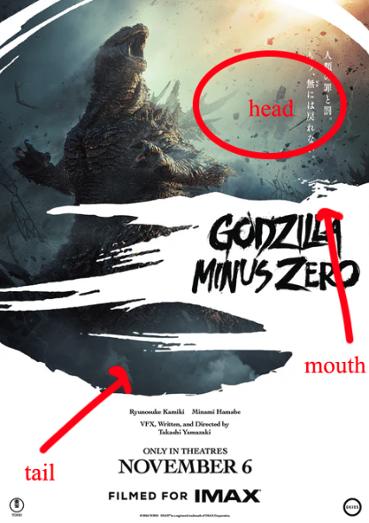 pgalvan91's tweet photo. My spidey Kumonga senses noticed A WHALE'S LIKENESS in the Godzilla Minus Zero poster!!!

This is either a nod to "Gojira" deriving in part from the Japanese word for "whale" or it means GODZILLA'S GONNA FIGHT MOBY DICK!!! 🤯

I gotta make a blathering 20-minute video about this! https://t.co/RI2VpIg5zl