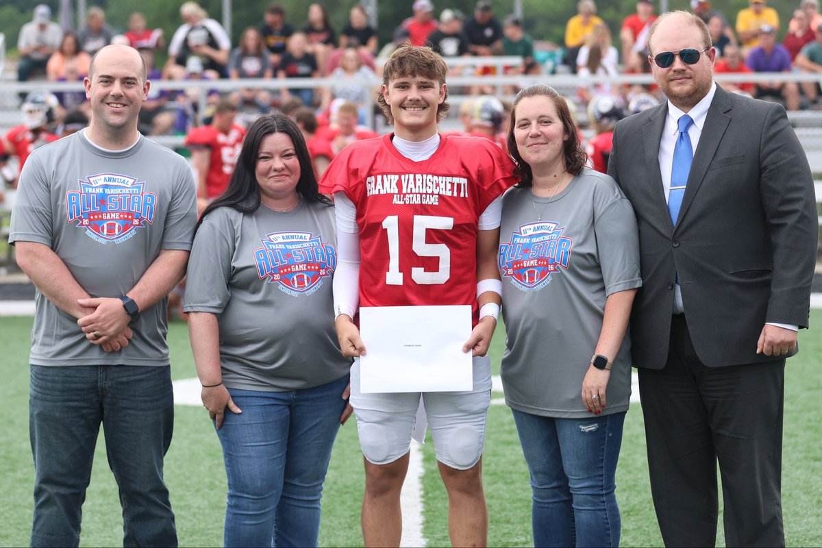FrankVarischet1's tweet photo. Congratulations to Aidan Fox of Union-AC Valley, the recipient of the Farmers National Bank Scholarship at the 11th Annual Frank Varischetti All-Star Game. Aidan will study Education at Westminster College. 
 
Photo courtesy of Zak Lantz/The Courier Express https://t.co/GY2kmIvXXK