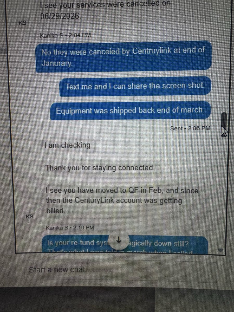 halftimestaats's tweet photo. @CenturyLink Will wait 30 to 45 days now to see if I get check for services that we interrupted by service provider and auto billed me for service that didn’t exist. https://t.co/u8HRFQDKAI