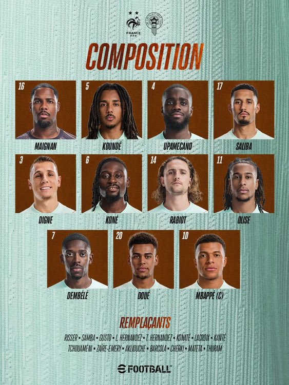 FRBarca_'s tweet photo. 🚨 OFFICIEL : 

Jules Kounde commence pour la France contre le Maroc. https://t.co/cFOvI2X9Vt