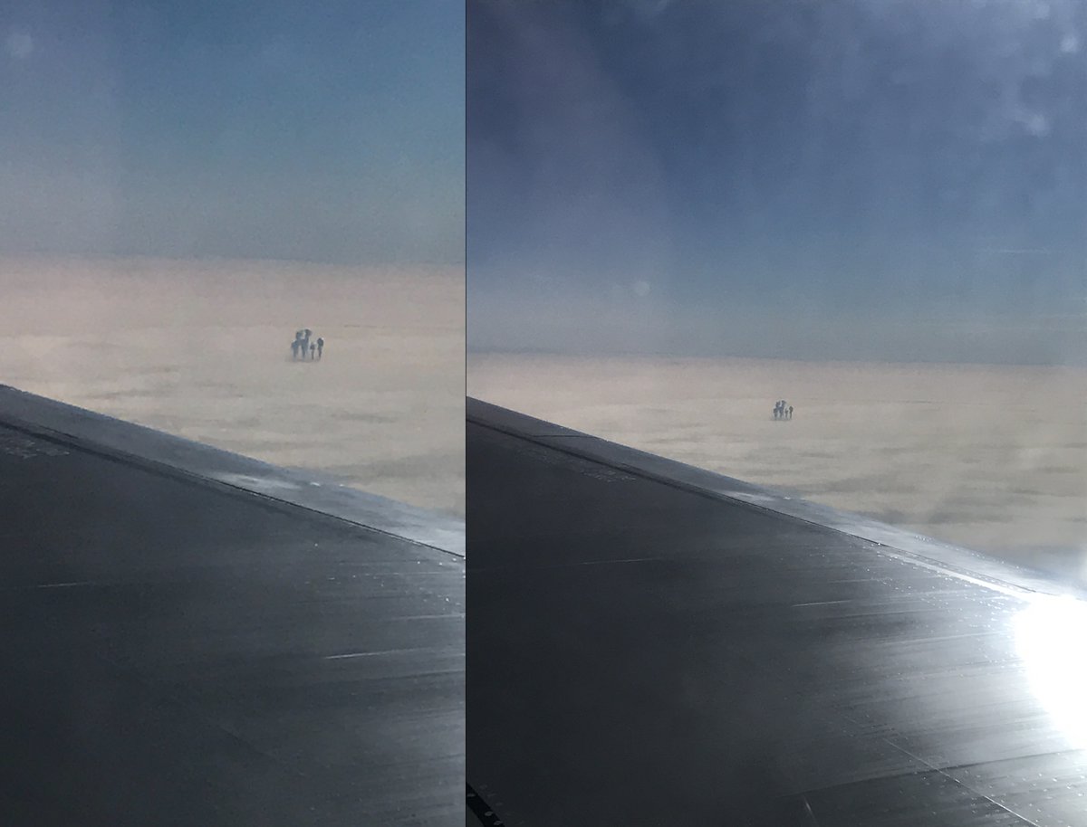 EnigmasEnX's tweet photo. 🚨✈️☁️ Se acaba de filtrar el monstruoso registro fotográfico captado por el pasajero de un vuelo comercial, quien inmortalizó el desquiciante momento en que una serie de entidades gigantescas de origen no humano parecen mantener una reunión secreta de pie sobre la estructura de las nubes, SEGÚN los análisis ópticos y de densidad digital que el sistema está intentando borrar desesperadamente de la red hoy mismo, 9 de julio de 2026.