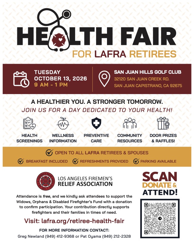 firemensrelief's tweet photo. 🩺Retirees, we're dedicating a day just to your health! Mark your calendars, the Health Fair for LAFRA Retirees is scheduled for Tuesday October 13th. More: https://t.co/5RQvJ7OUKa https://t.co/mtTy5NXJAv