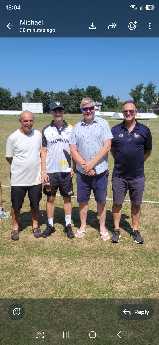Goolie6's tweet photo. It was the Siemans charity cricket match today at #Goole here,s 3 generations of Goole cricketers Steve, Freddie& Neil foster with Mathew Hoggard 2005 Ashes winning 2005 fast seam bowler. Steve,Freddie& Neil all Leeds utd supporters dont know about Hoggy @SiemensMobility #Goole https://t.co/vjzcjq1E7J
