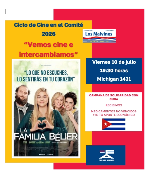 coordinadora_l's tweet photo. Estimad@s vecin@s, 

Una vez más el comité Los Malvines en el marco del Ciclo de Cine en el Comité 2026 los invita a disfrutar de una película y del encuentro entre vecinos. 
En esta oportunidad proyectaremos “La familia Belier” (Francia, 2014). 
Será el próximo viernes (+) https://t.co/Ha9VrRYhGs