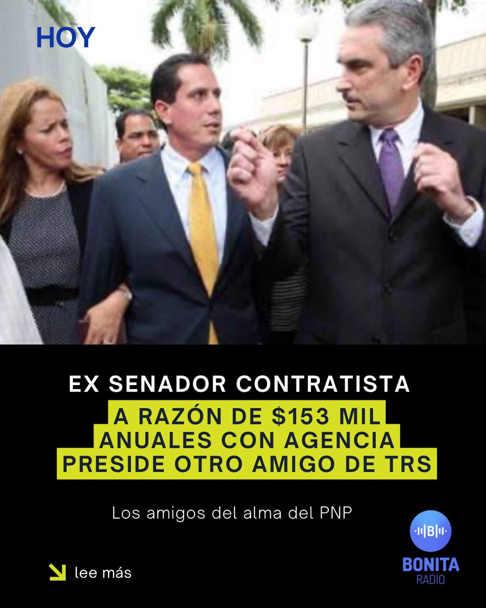 Bonita_Radio's tweet photo. Ex Senador Héctor Martínez guisa con sobre $300K con @JuntaJRSP y @EDUCACIONPR El ex senador @pnp_pr que llegó a cumplir cárcel por
corrupción y luego su convicción fue dejada sin efecto por el Tribunal de Apelaciones de Boston, tiene un contrato por segundo año consecutivo con la Junta Reglamentadora de Servicio Público que dirige, Edison Avilés Deliz y repite con Educación.  

El contrato para ofrecer servicios legales en la Junta, incluso asesoría sobre proyectos legislativos, fue otorgado a menos de tres semanas de que Aviles Deliz fuera confirmado por el @SenadoPR de @trschatz51 en un proceso irregular en cuanto a la aprobación del informe de nombramiento cuestionado por la minoría del @ppdpr y del @PIPtwitteando 

En momentos en que el también vice presidente del @pnp_pr es vocal contra Abel Nazario - convicto por corrupción que cobra $4k de la colectividad estadista que preside la Gobernadora- Martínez contrata con una corporación que preside desde el 2016 - Galaxy LLC - desde el 14 de julio pasado, a 20 días de que Avilés Deliz fuera confirmado a un nuevo término.

Fuentes de entero crédito aseguran que una vez que Rivera Schatz perdió el control del Senado en las elecciones del 2020, fueron colocados en la Junta empleados de su oficina. 

En el momento del arresto de Martínez en el 2010, Rivera Schatz fletó una guagua hasta la avenida Chardon en Hato Rey donde ubica el foro judicial para apoyar al que aseguró “es mi amigo…mi hermano”.

Galaxy también tienen contratos con @EDUCACIONPR y Martínez también contrata con esa agencia pero a su nombre, por unos $45k entre julio y diciembre de este año y hace lo propio con el municipio de Canóvanas por unos $42K hasta junio del 2027. 
#contratos #gobierno #pnp