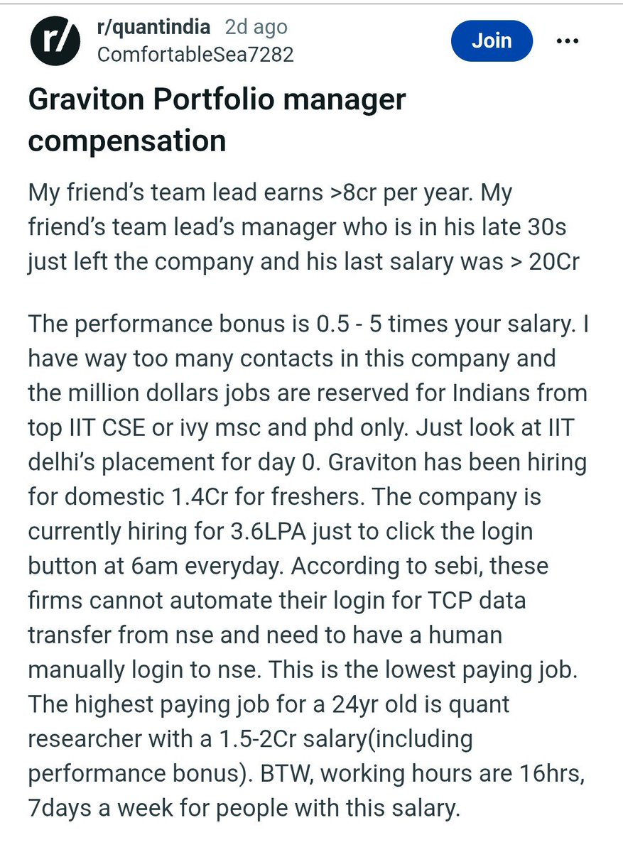coolcoder56's tweet photo. Avg team lead at HFT's are getting paid 8cr per year 💀

HFT pay crazy amount https://t.co/0FzLsclAtj