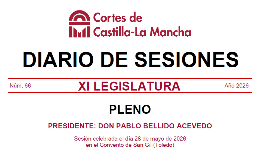 cortesclm's tweet photo. 🧐 Ya está disponible para consulta y descarga el Diario de Sesiones del #PlenoCLM del 28 de mayo presidido por @PabloBellido_Az, en el que @gobjccm y los tres grupos abordaron los 6 puntos incluidos en el orden del día: https://t.co/1hN06k5AeY

#parlamentarismo #CortesCLM #CLM https://t.co/cT7SWkEEe8