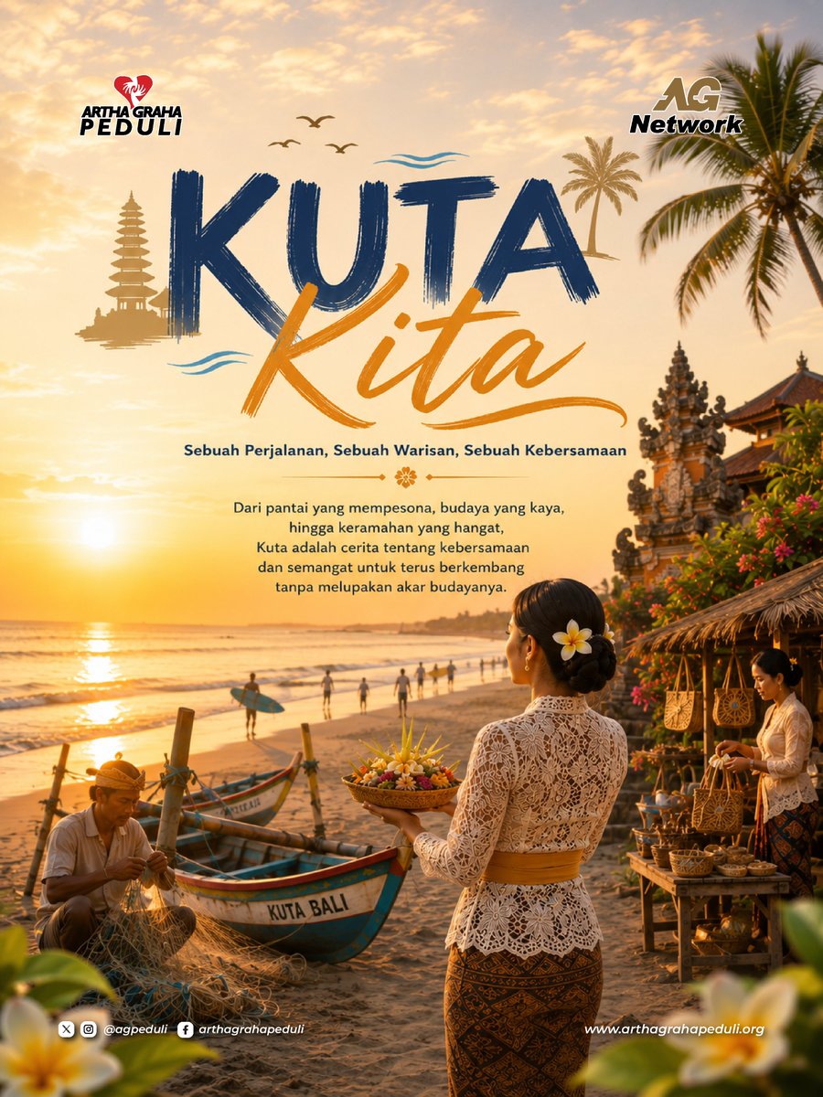 agpeduli's tweet photo. Mari bersama menjaga keindahan, melestarikan budaya, dan mendukung masyarakat lokal agar Kuta tetap menjadi kebanggaan Bali dan Indonesia.

Sebuah Perjalanan, Sebuah Warisan, Sebuah Kebersamaan. 🌊✨
.
.
.#KutaKita #ArthaGrahaPeduli #AGPeduli https://t.co/uPKkkprpwI