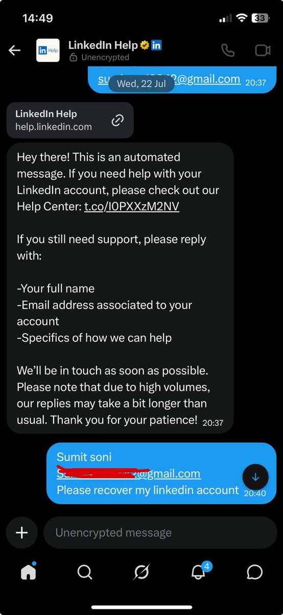 SumitSoni46's tweet photo. Hi @LinkedInHelp,
I’ve already shared all the requested details and completed the verification process, but I’m still unable to access my LinkedIn account. The issue remains unresolved. Please review my case and help recover my account as soon as possible.#linkedin #linkedinhelp https://t.co/TuZQoZPf8v