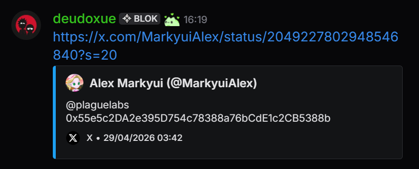 edeyow's tweet photo. Another one? 🤣
• @TheUnstableNFT is currently doing test mint on their site (https://t.co/wm03dtleyY)
• The test wallet belongs to @MarkyuiAlex which was recycled project account that's also retweeting a bunch of scams listed by @tessonchain
• He deleted some of the RT while I was writing this lol