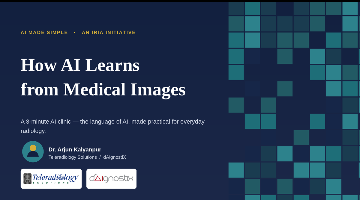 dAIgnositX's tweet photo. How does AI learn from medical images?

In Episode 03 of #AIMadeSimple, Dr. Arjun Kalyanpur explains how AI learns from medical imaging data, recognizes patterns, and supports clinical decision-making in radiology.

🎥 Watch the full episode: https://t.co/X4HlczzNI1 https://t.co/2MLdRL9vmW