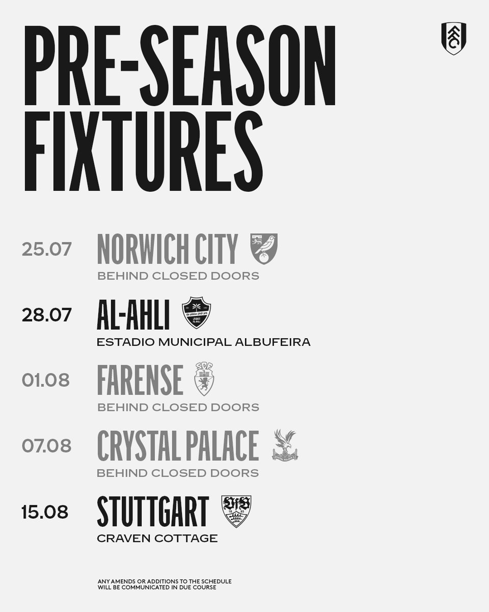 FulhamFC's tweet photo. Some pre-season dates for your diary. 🗓️