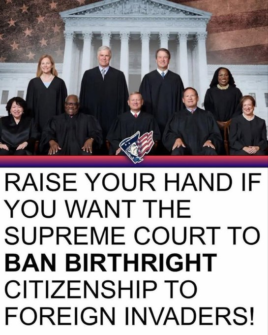 A_Nostalgilct's tweet photo. This is one of the biggest legal debates in America right now.

Do you want the Supreme Court to revisit birthright citizenship?
YES👍 / NO 👎 / NEED MORE INFO 🤔 https://t.co/aItWgD23tI