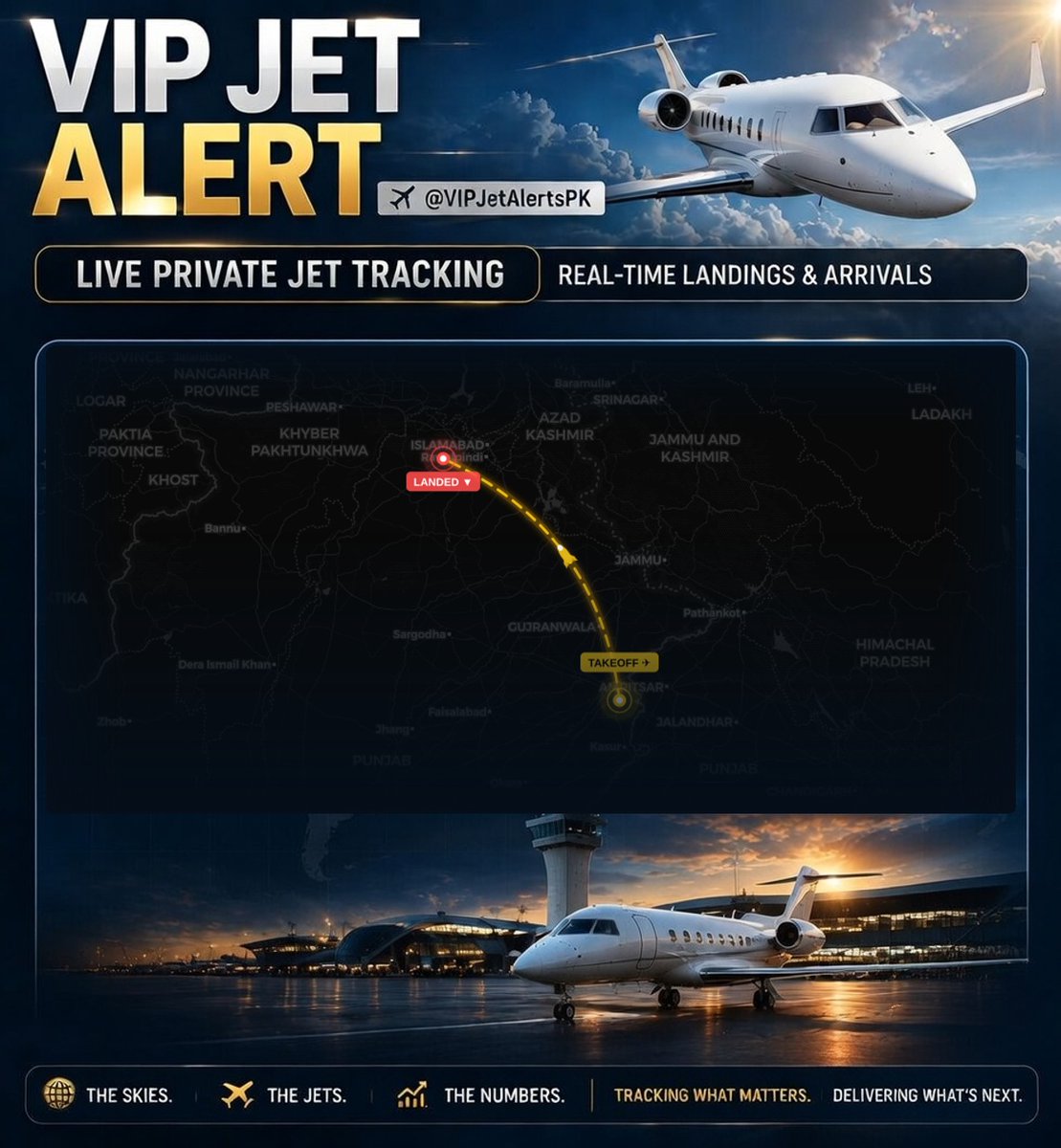 VIPJetAlertsPK's tweet photo. 🛬 Fatima Fertilizer’s Jet has just landed!

📍 Est. arrived near: Islamabad International Airport (OPIS)
🕐 Arrival time: Last seen 09:53AM PKT
🛫 Departed from: Allama Iqbal Int'l (LHE) at 09:20AM PKT
⏱️ Flight time: 33 min
⛽ Est. fuel used: ~699 litres

✈️ APFFL

#APFFL #Pakistan #Aviation