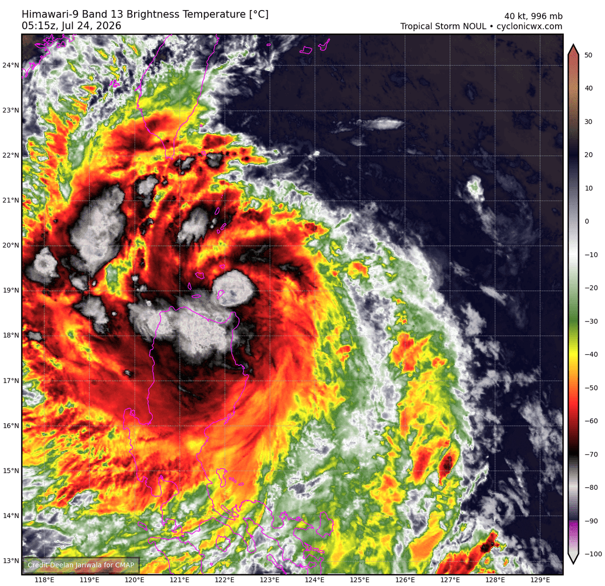 WeatherDude150's tweet photo. #Noul looks solid tonight as healthy convection and outflow is fanning out (particularly in the W quadrant) Still some moderate sub-outflow layer shear, but its forecast to relax soon and could allow for a window of quick intensification. HAFS prob isnt handling it too well. https://t.co/8Oxs2v2IbE