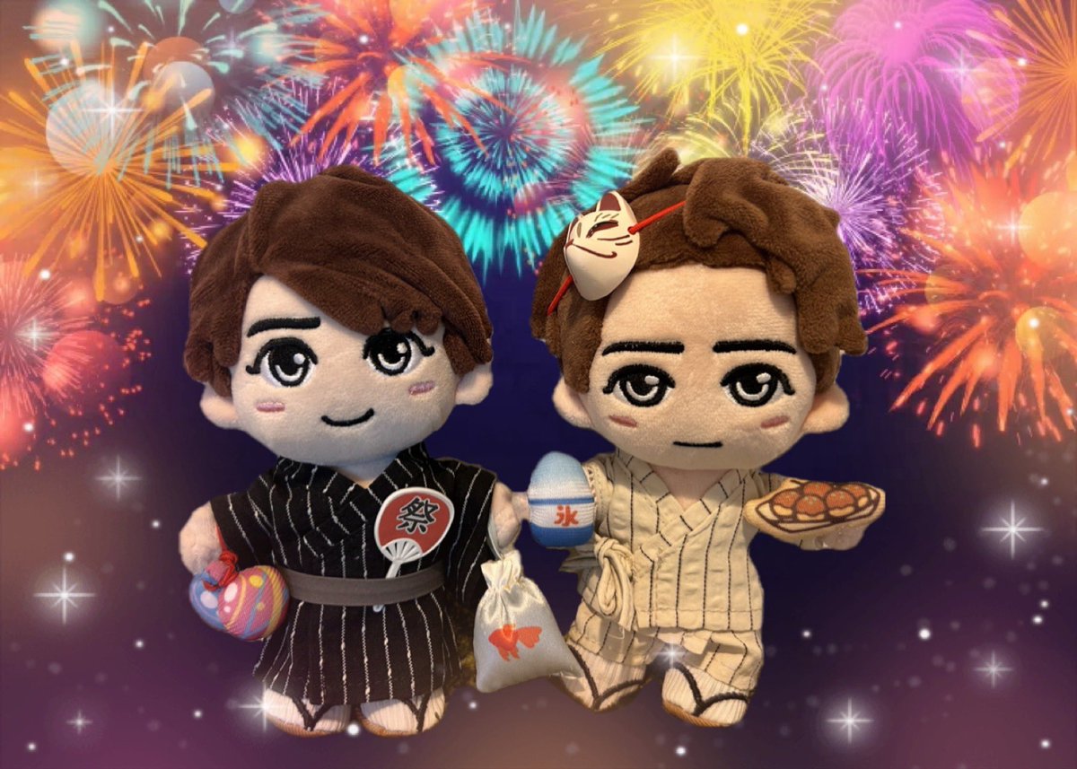 aksn5567's tweet photo. 今日と明日は天神祭でいっっ！！

天神祭といえばお山の奇跡の遭遇❤️💙

というわけで翔ちゃんは浴衣に智くんは甚平にお着替えです♪

(小物は浴衣∞ちびぬいからも拝借) https://t.co/rWxkb747d2