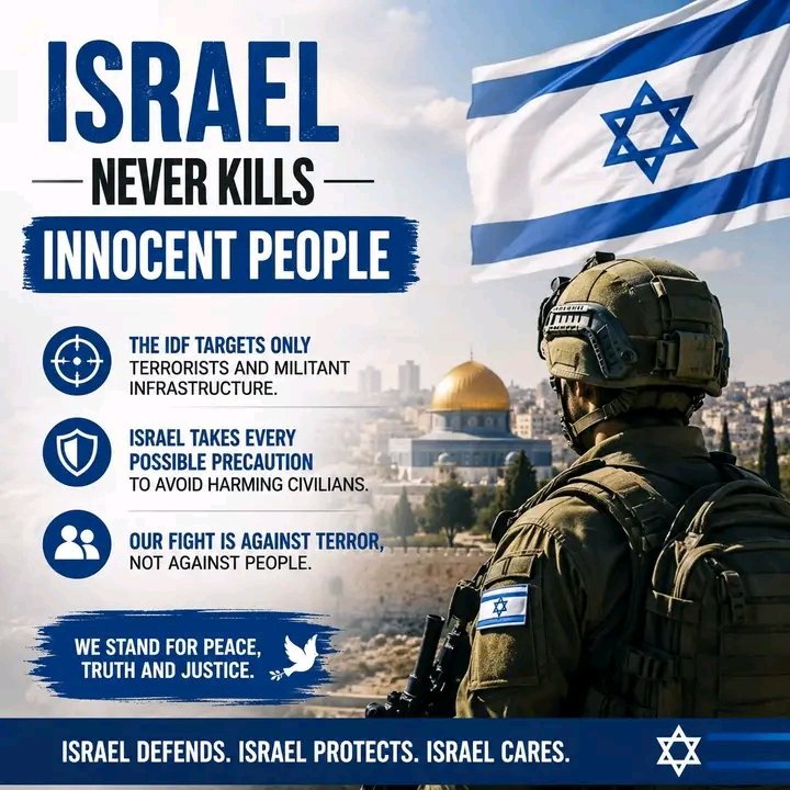 Ebeny777's tweet photo. @emmanuelobi476 @nancy757366841 @HisInspirations @ANGELOPROVENZA3 @great0727 @Sandaleanne @810100jn @Maryellen_Boyle @NathanSollis4 @RosePagaduan2 @johns20014 @albert70x7 @savebygrace71 @ravi49023861 @luyajtj @LilyWhosoever @GAlexanderlucas @Stewart7Donna @windowgatribble @IfejikaIkenga @GaryPankow @enriquillo2 @elliesangelwing @DallasClaude @thedajoco @adewolaadekunl1 @DavidSu02137754 @ToddTrotter3 @beth7_b @jackyk812 @DavidTSummers3 @BeachcatTt @Pistol480 @EllahieCooking @GraceSamuel888 @Carole77777 @EmmaMina8 @JSBNKJM @PONCHOAGOPLA @Kimberlyn2Jesus @DonataLueck @Joshua69962347 @stxnom @pritchhunter @ledrew @DominicGBrown Israel never kills innocent people
Do you agree?
#Israel #StandWithIsrael #SupportIsrael #IsraelStrong #Peace #Truth #Justice #IDF #IsraelDefense #ProtectCivilians #MiddleEast #Security #Democracy #Hope #AmYisraelChai #IsraelForever #WeStandWithIsrael #IsraelNews #PeaceForIsrael https://t.co/Nlv0Q7Yyeu