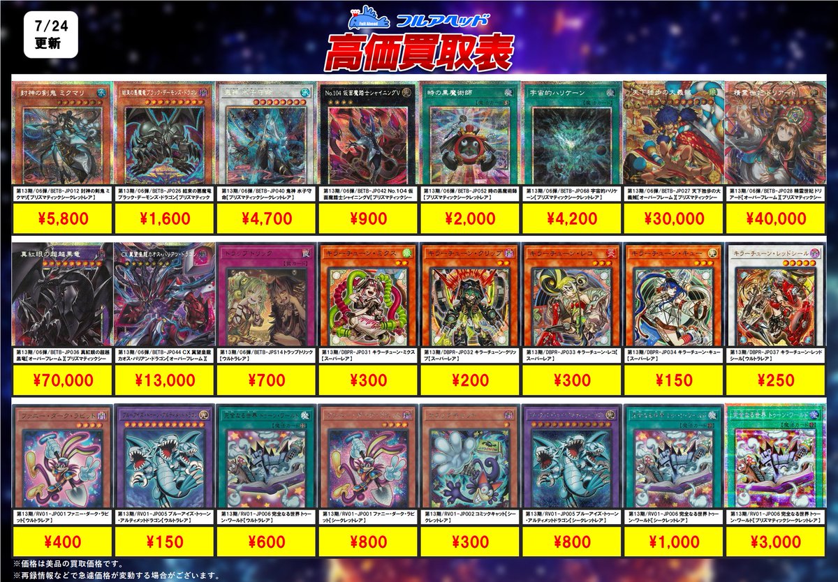 fullaheadyugi's tweet photo. #遊戯王OCG 買取表更新しました‼️

青眼や真紅眼、ブラマジなど強化中！
他ライゼやゴーティス、超雷龍、BETBもまだまだ強化中です！

是非ご確認くださいませ😊
その他の買取表はこちら👇
https://t.co/hLtZxZeiXb
#遊戯王 #BETB　#青眼 #ライゼオル　#ゴーティス
#アンブラル
#フルアヘッド https://t.co/rXaTIjZO5N