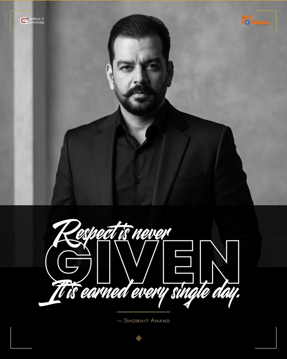 AnandShobhit's tweet photo. "Respect is never GIVEN..... It is earned every single day."  - Shobhit Anand

https://t.co/gQYYwJNe5v 

#StayMotivated #ProfessionalGrowth #Inspiration #Success #ShobhitAnand #TrendingNow #Trending https://t.co/A7g08yp135