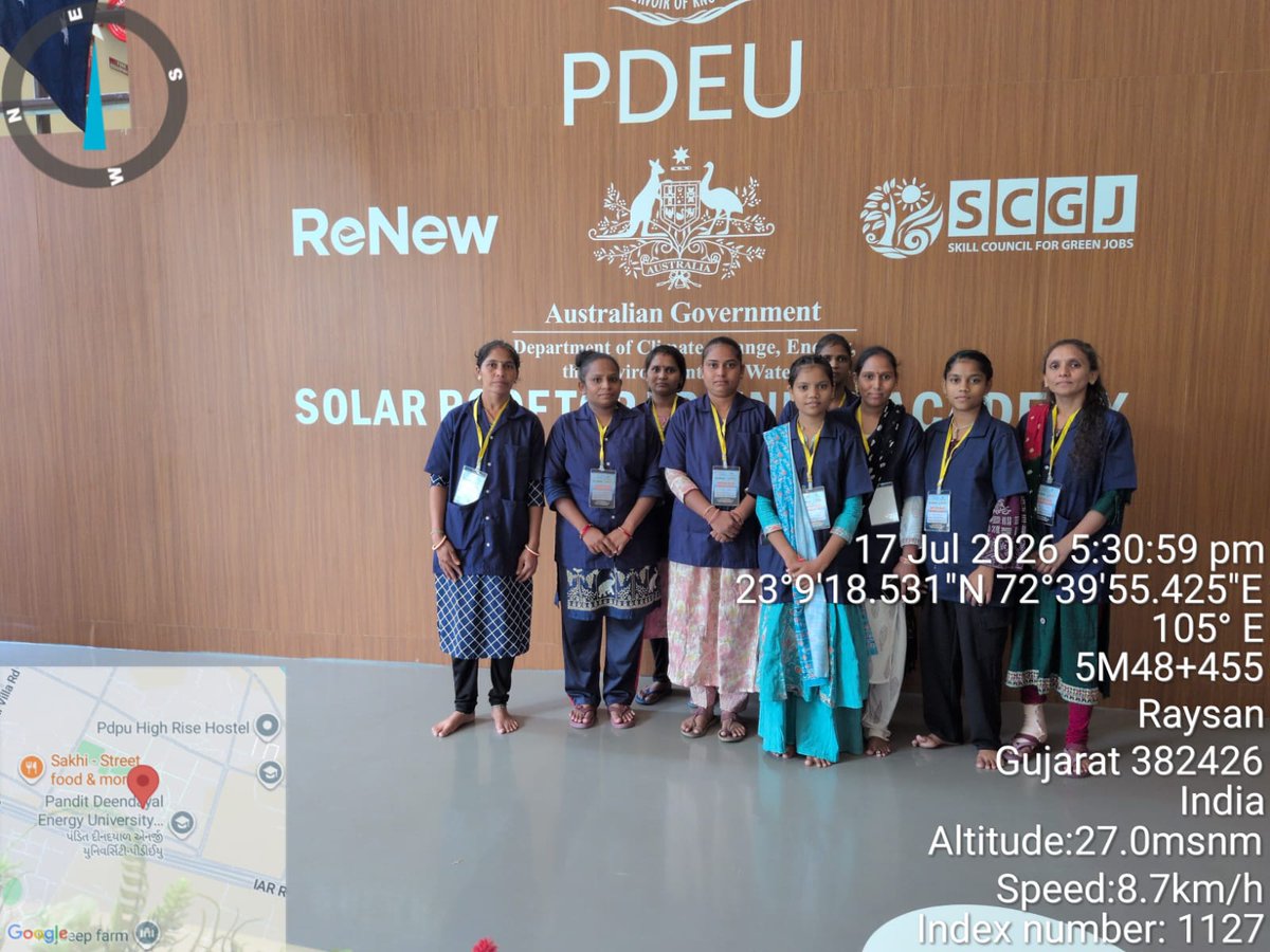 SewaComm's tweet photo. SEWA members are powering the future! Twenty-five women completed rooftop solar training at PDEU - breaking barriers, building green livelihoods and emerging as skilled leaders of India’s clean energy transition.

#RSTA #SEWA #GreenSkills #ReNew #SCGJ #PDEU https://t.co/wus430ogk9