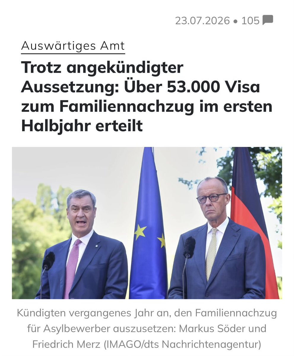 queru_lant's tweet photo. Die nächste Unions-Lüge. Von wegen der Familiennachzug wird ausgesetzt. Dieses Jahr werden weitere 100‘000 kulturfremde Migranten einreisen. https://t.co/i9V9OVn08j