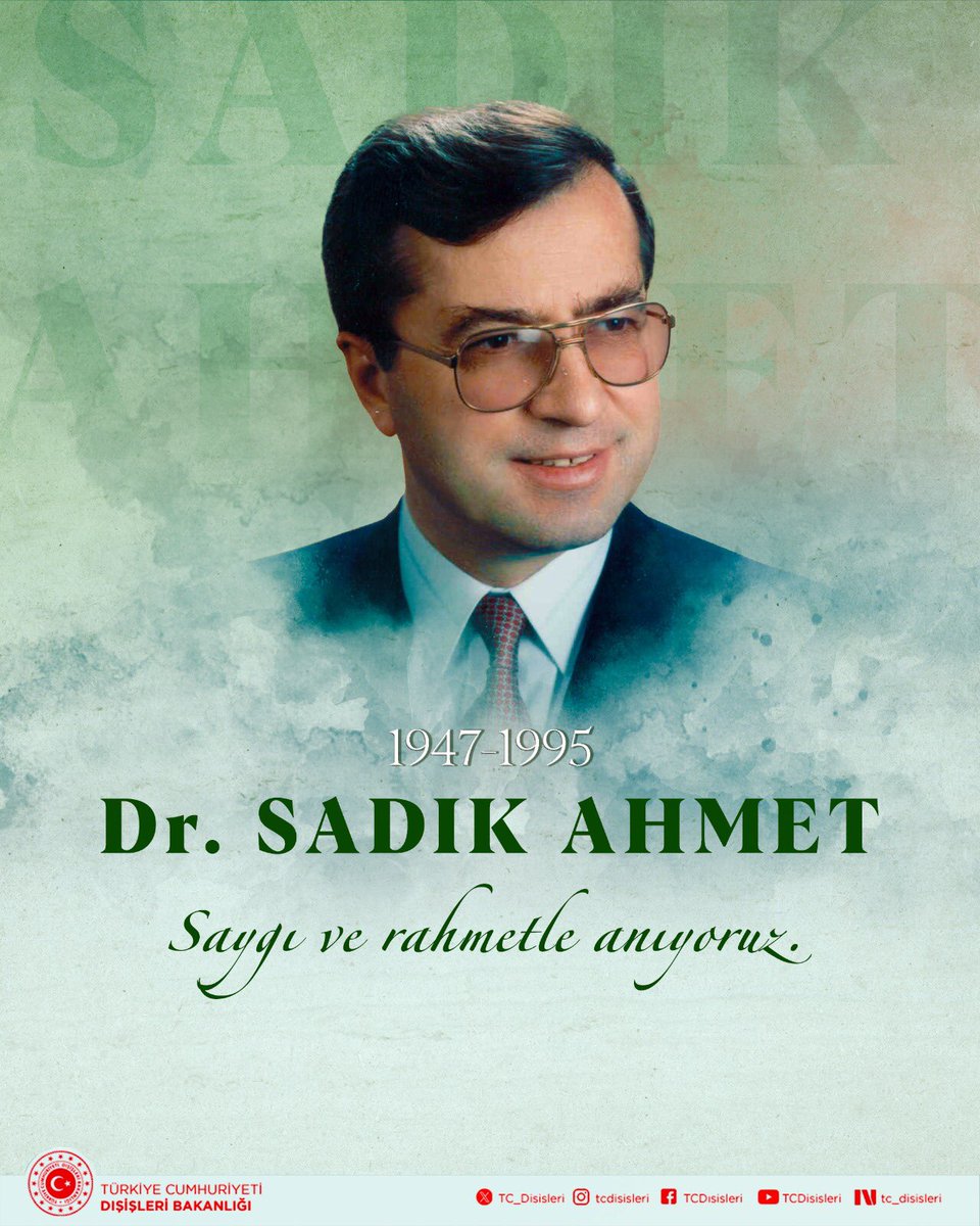 TC_Disisleri's tweet photo. Batı Trakya Türklerinin lideri ve hak mücadelelerinin unutulmaz ismi, Dostluk Eşitlik Barış Partisi’nin kurucusu Dr. Sadık Ahmet’i, vefatının 31. yıldönümünde rahmet ve saygı ile anıyoruz.

Dr. Sadık Ahmet’in uğruna fedakârca mücadele ettiği Batı Trakya Türk Azınlığı’nı desteklemeye ve meşru haklarına sahip çıkmaya devam edeceğiz.